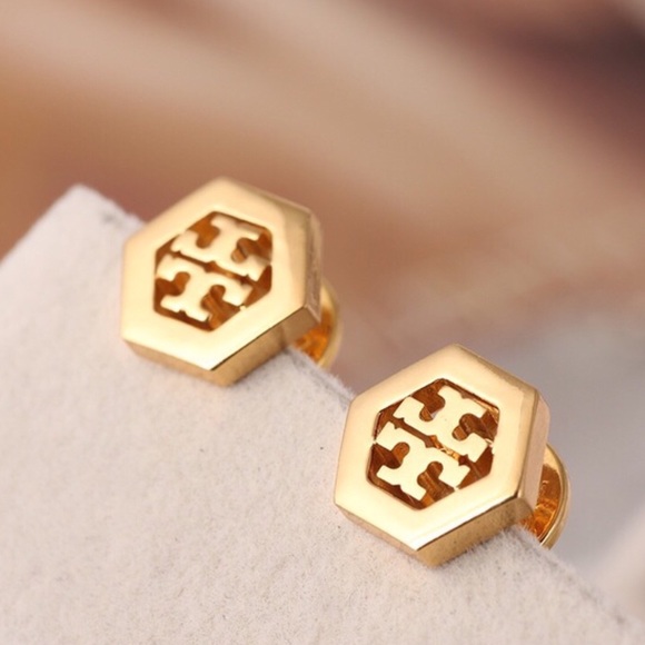 TORY BURCH • Gold Hexa Logo Earrings - Picture 3 of 5